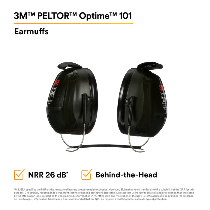 3M PELTOR Optime 101 Earmuffs H7B, Behind-the-Head
