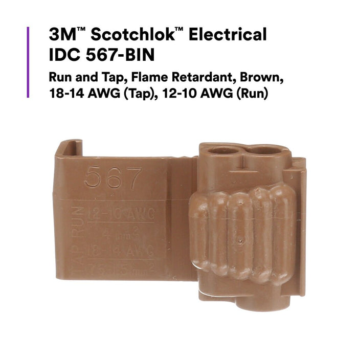 3M Scotchlok Electrical IDC 567-BIN, Run and Tap, Flame Retardant,Brown
