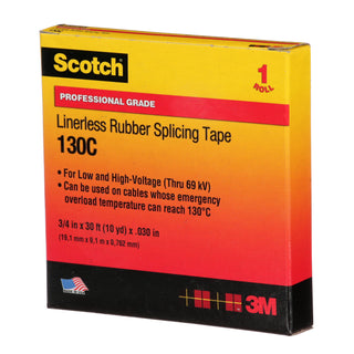 Scotch® Linerless Rubber Splicing Tape 130C, 3/4 in x 30 ft, Black