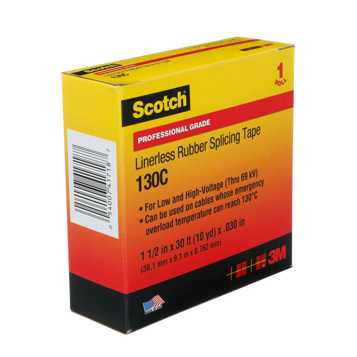 Scotch® Linerless Rubber Splicing Tape 130C, 1-1/2 in x 30 ft, Black