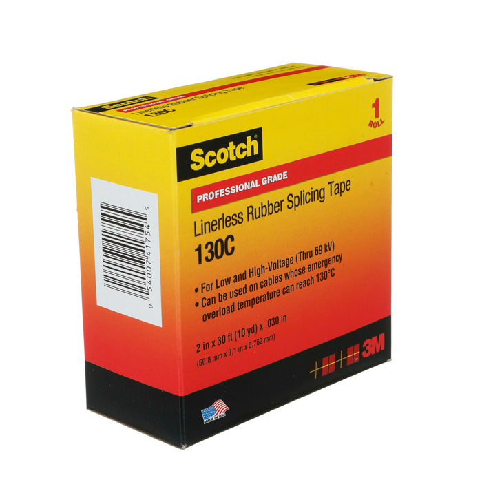 Scotch® Linerless Rubber Splicing Tape 130C, 2 in x 30 ft, Black