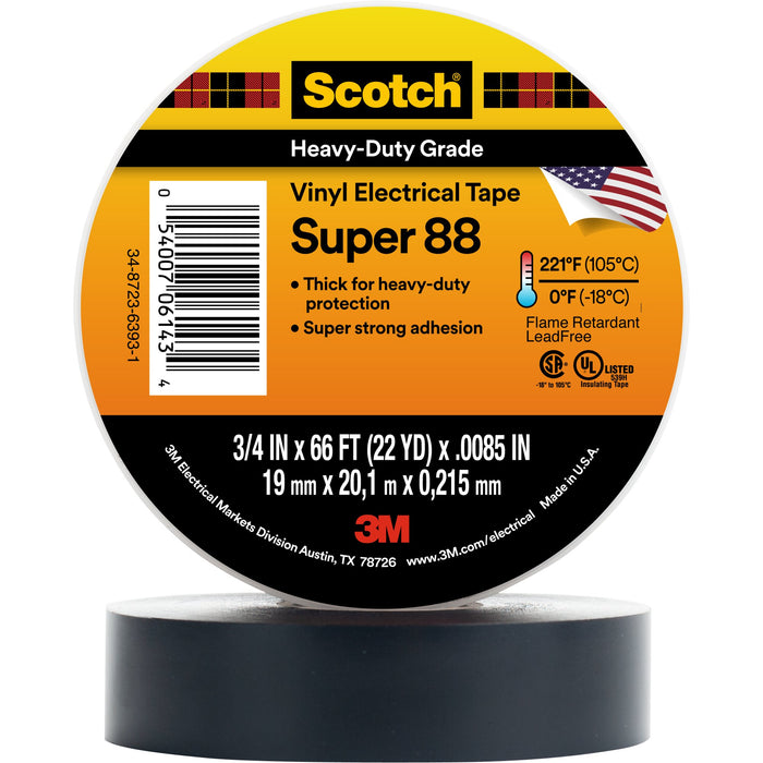 Scotch® Vinyl Electrical Tape Super 88, 3/4 in x 66 ft, Black, 10rolls/carton
