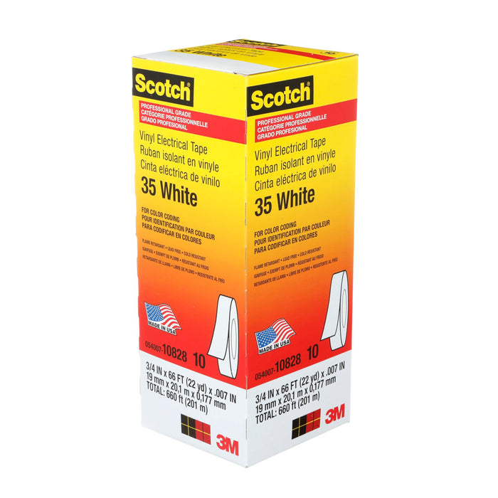 Scotch® Vinyl Color Coding Electrical Tape 35, 3/4 in x 66 ft, White