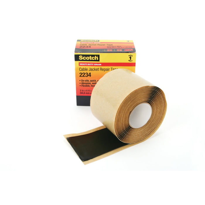 Scotch® Cable Jacket Repair Tape 2234, 2 in x 6 ft, Black, 1roll/carton