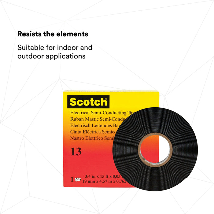 Scotch® Electrical Semi-Conducting Tape 13, 3/4 in x 15 ft, Printed,Black