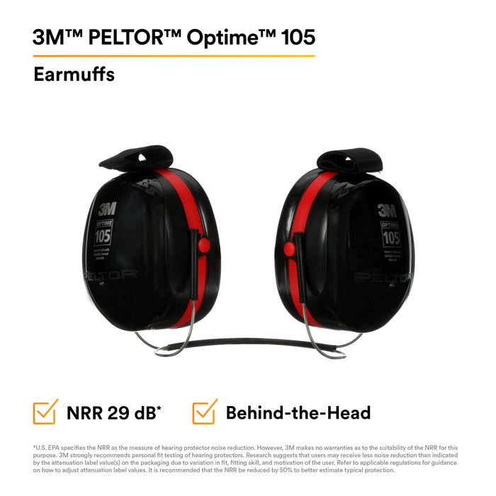 3M PELTOR Optime 105 Earmuffs H10B, Behind-the-Head