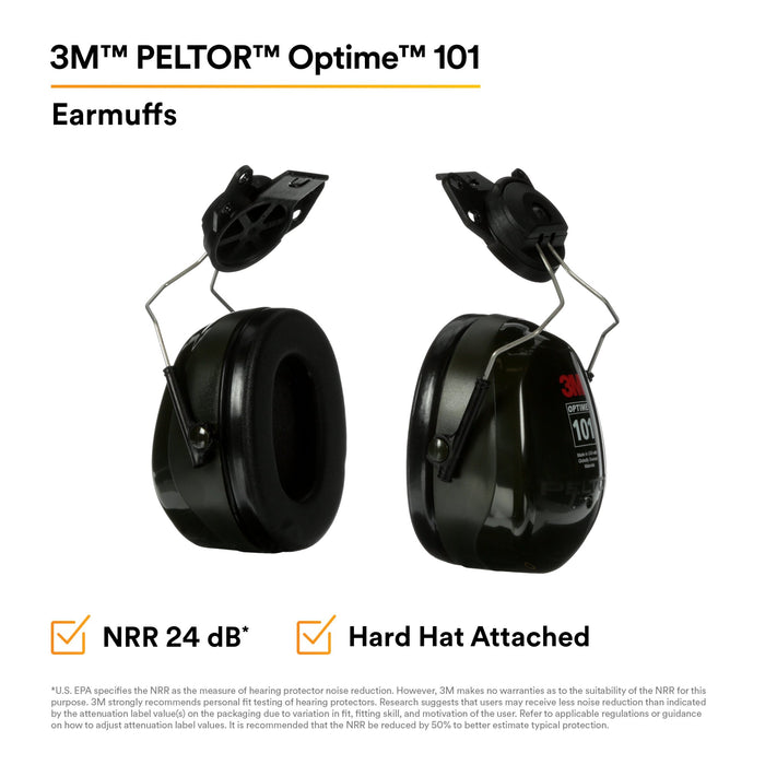 3M PELTOR Optime 101 Earmuffs H7P3E, Hard Hat Attached