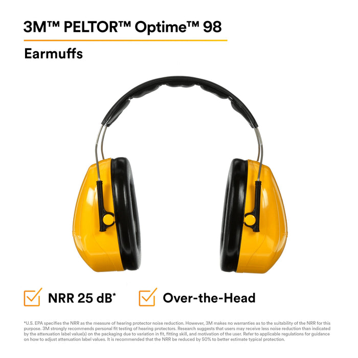3M PELTOR Optime 98 Earmuffs H9A, Over-the-Head