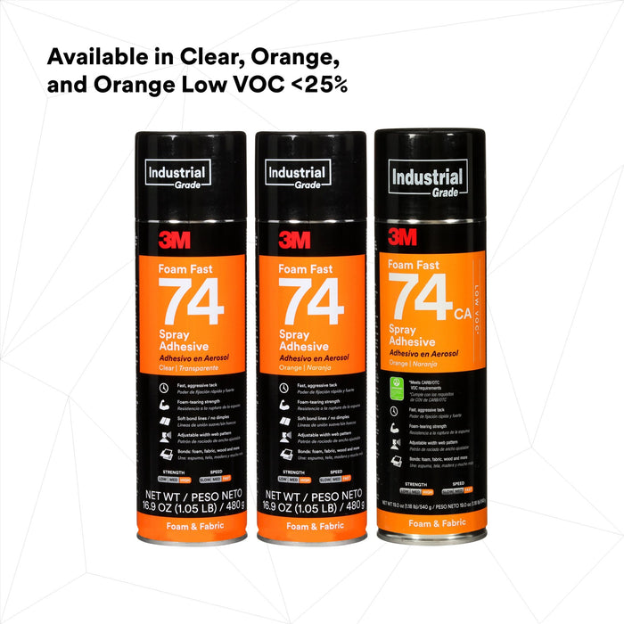 3M Foam Fast Spray Adhesive 74, Orange, 24 fl oz Can (Net Wt 16.9 oz)
