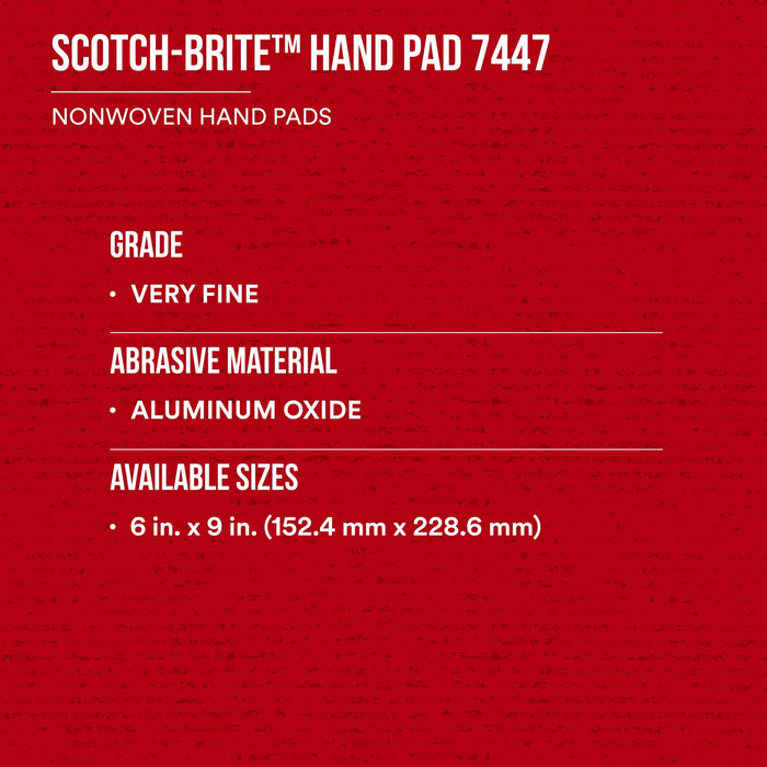Scotch-Brite Hand Pad 7447B, HP-HP, A/O Very Fine, Maroon, 6 in x 9 in