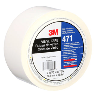 3M Vinyl Tape 471, White, 2 in x 36 yd, 5.2 mil