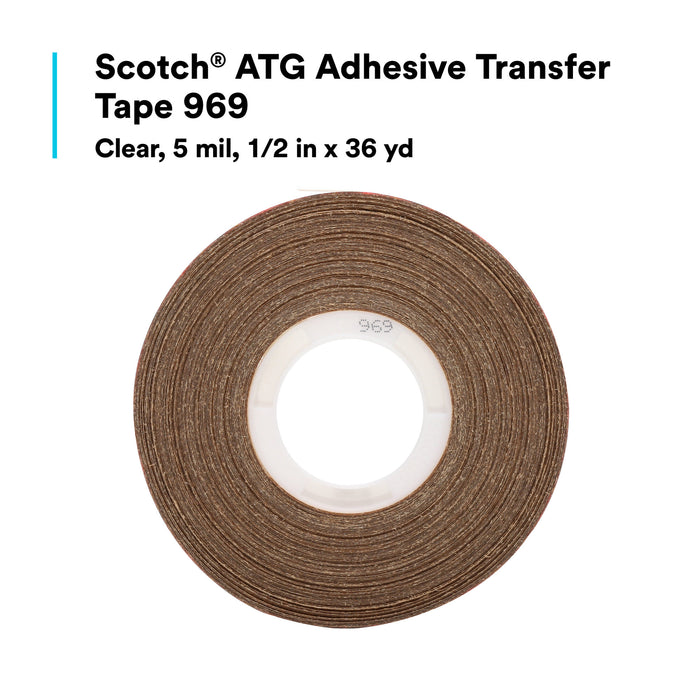 Scotch® ATG Adhesive Transfer Tape 969, Clear, 1/2 in x 36 yd, 5 mil
