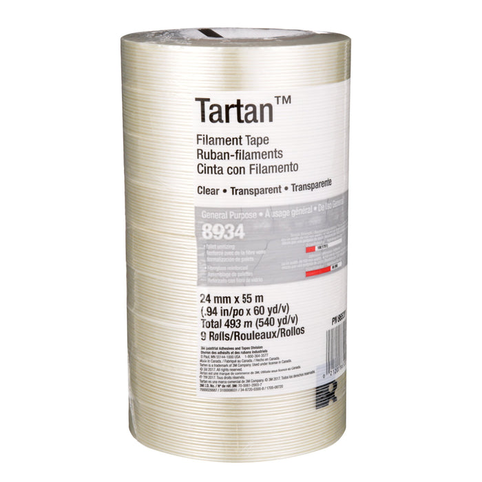 Tartan Filament Tape 8934, Clear, 24 mm x 55 m, 4 mil, 36 rolls percase