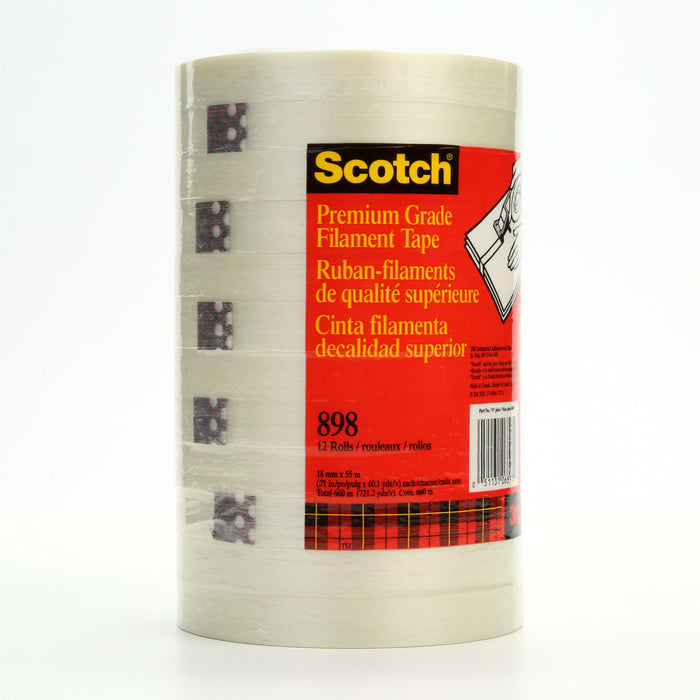 Scotch® Filament Tape 898, Clear, 18 mm x 55 m, 6.6 mil, 48 rolls percase