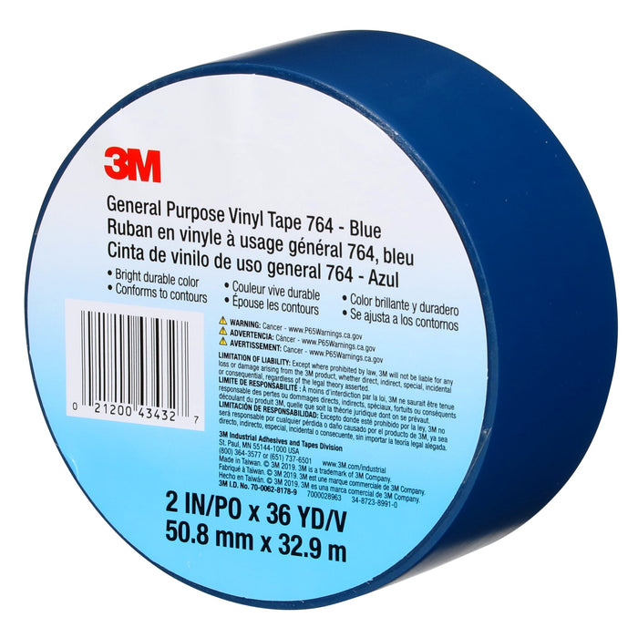 3M General Purpose Vinyl Tape 764, Blue, 2 in x 36 yd, 5 mil, 24 Roll/Case