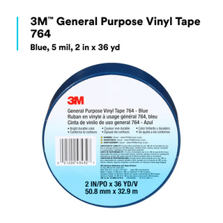 3M General Purpose Vinyl Tape 764, Blue, 2 in x 36 yd, 5 mil, 24 Roll/Case