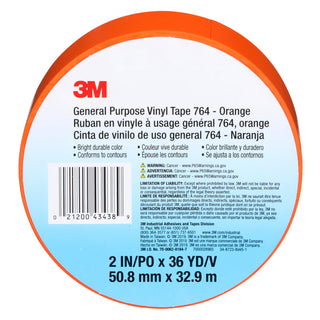 3M General Purpose Vinyl Tape 764, Orange, 2 in x 36 yd, 5 mil, 24 Roll/Case