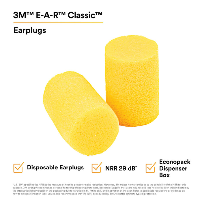 3M E-A-R Classic Earplugs 312-1082, Uncorded, Econopack DispenserBox