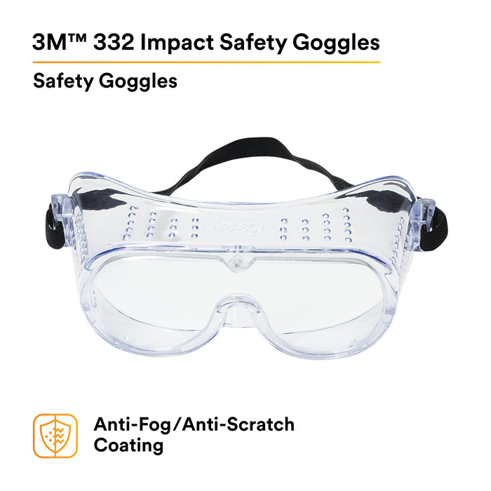 3M 332 Impact Safety Goggles Anti-Fog 40651-00000-10, Clear Anti FogLens