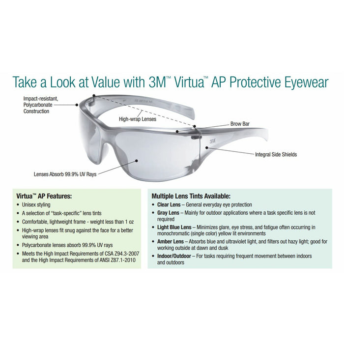3M Virtua AP Protective Eyewear 11818-00000-20, Clear Anti-Fog Lens