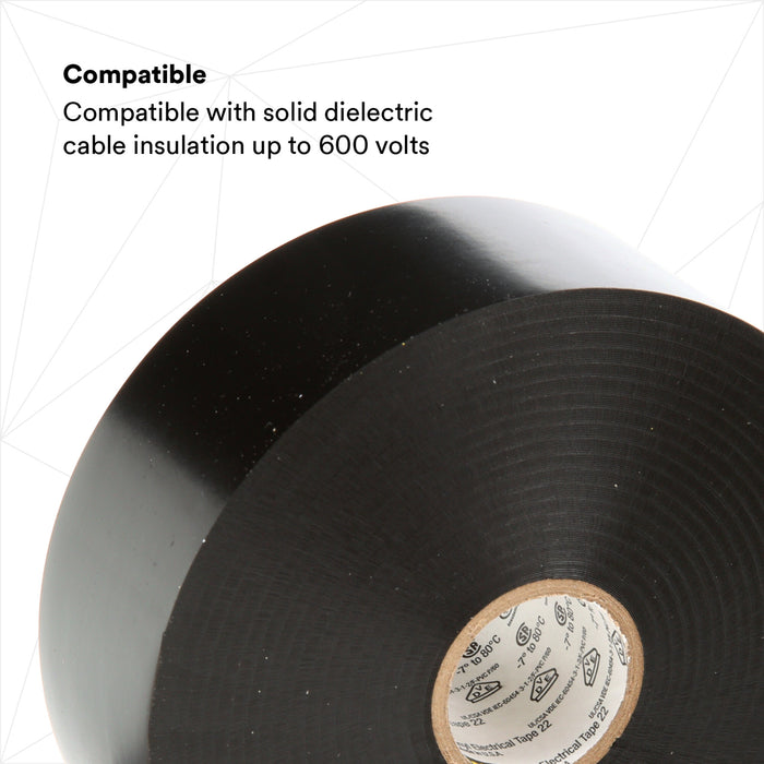 Scotch® Vinyl Electrical Tape 22, 3/4 in x 36 yd, Black, 12rolls/carton