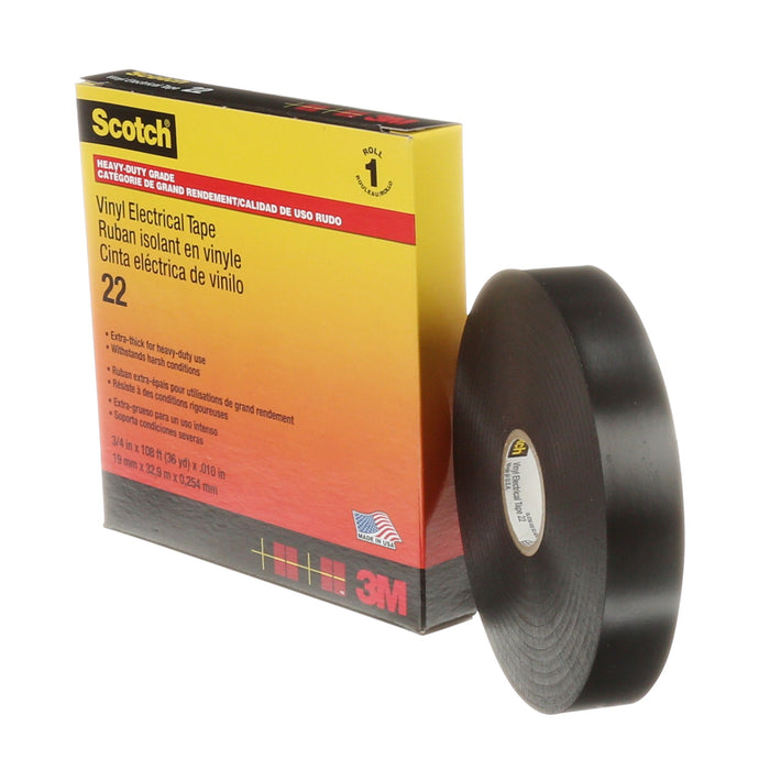 Scotch® Vinyl Electrical Tape 22, 3/4 in x 36 yd, Black, 12rolls/carton