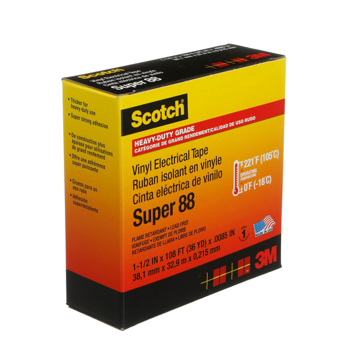 Scotch® Vinyl Electrical Tape Super 88, 1-1/2 in x 36 yd, Black