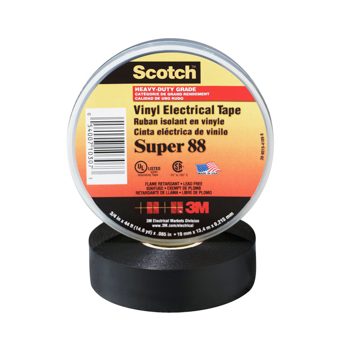 Scotch® Vinyl Electrical Tape Super 88, 3/4 in x 44 ft, Black, 10rolls/carton