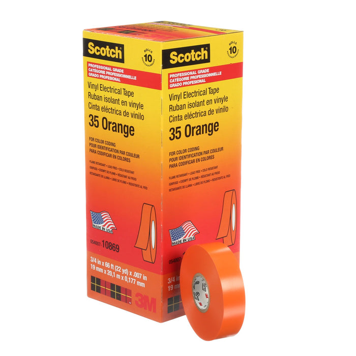 Scotch® Vinyl Color Coding Electrical Tape 35, 3/4 in x 66 ft, Orange