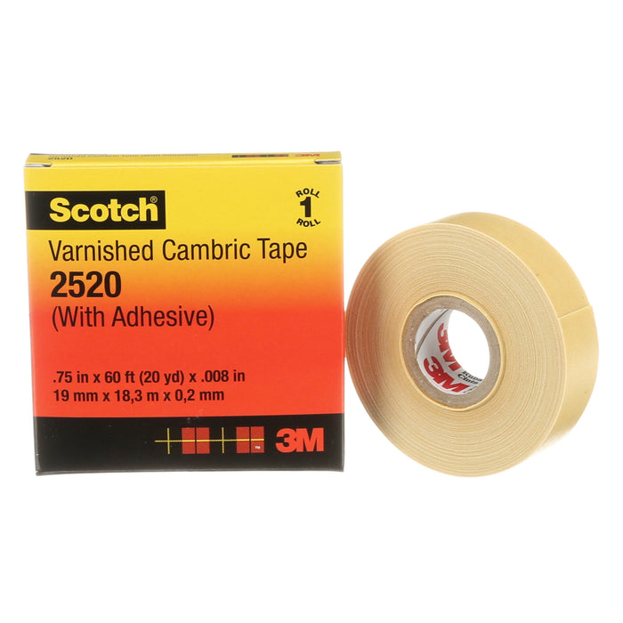 Scotch® Varnished Cambric Tape 2520, 3/4 in x 60 ft, Yellow, 1roll/carton