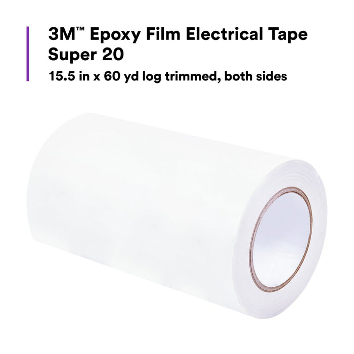3M Epoxy Film Electrical Tape Super 20, 15.5 in X 60 yd log trimmed,both sides
