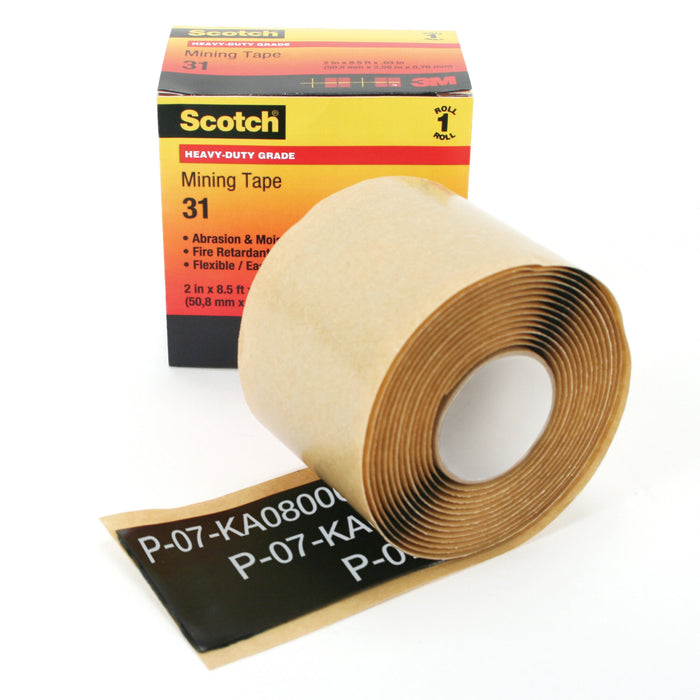 Scotch® Heavy-Duty Mining Tape 31, 2 in x 8-1/2 ft, Black, 1roll/carton