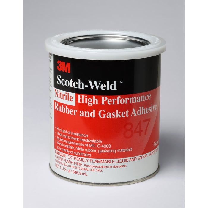 3M Nitrile High Performance Rubber and Gasket Adhesive 847, Brown, 1Quart Can
