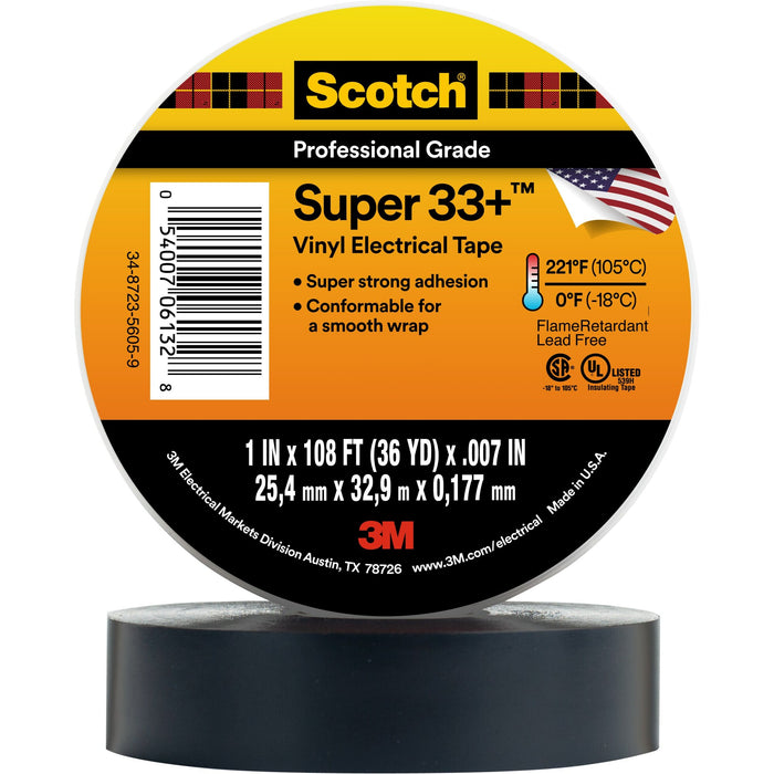 Scotch® Super 33+ Vinyl Electrical Tape, 1 in x 36 yd, Black