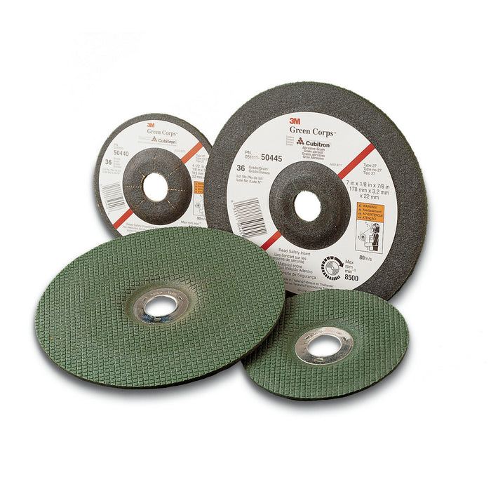 3M Green Corps Depressed Center Grinding Wheel, 24 4-1/2 in x 1/4 in x7/8 in