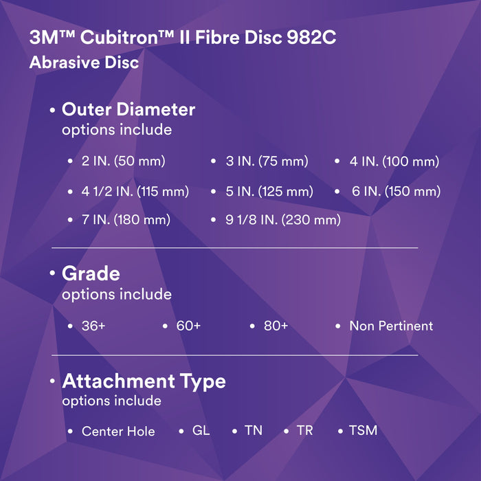 3M Cubitron II Fibre Disc 982C, 36+, 9-1/8 in x 7/8 in, Die 912J