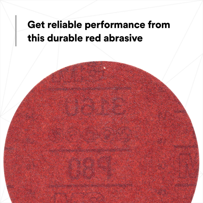 3M Hookit Red Abrasive Disc, 01261, 6 in, P80, 50 discs per carton