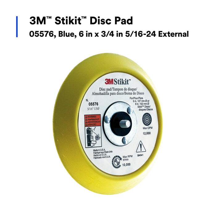 3M Stikit Disc Pad 05576, Blue, 6 in x 3/4 in 5/16-24 External, 10 percase