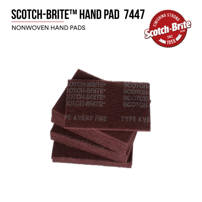 Scotch-Brite Hand Pad 7447, HP-HP, A/O Very Fine, Maroon, 6 in x 9 in, 20/Inner