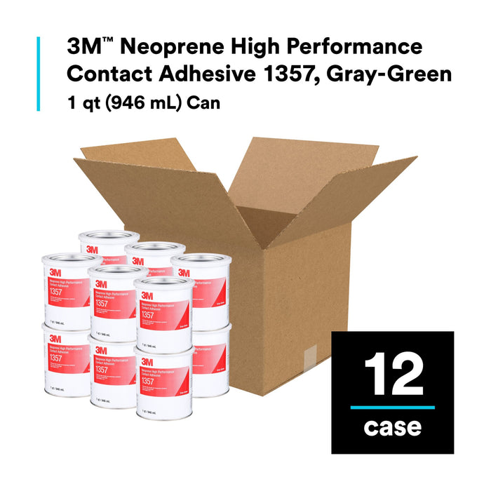 3M Neoprene High Performance Contact Adhesive 1357, Gray-Green, 1 QuartCan