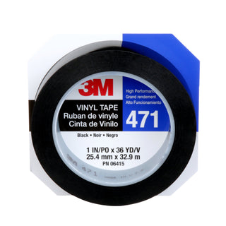 3M Vinyl Tape 471, Black, 1 in x 36 yd, 5.2 mil