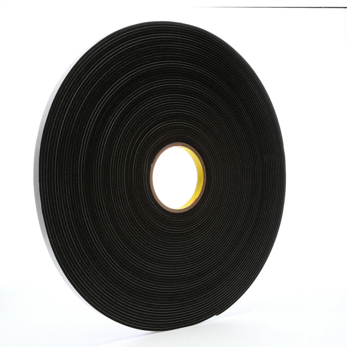 3M Vinyl Foam Tape 4508, Black, 1/2 in x 36 yd, 125 mil, 18 rolls percase