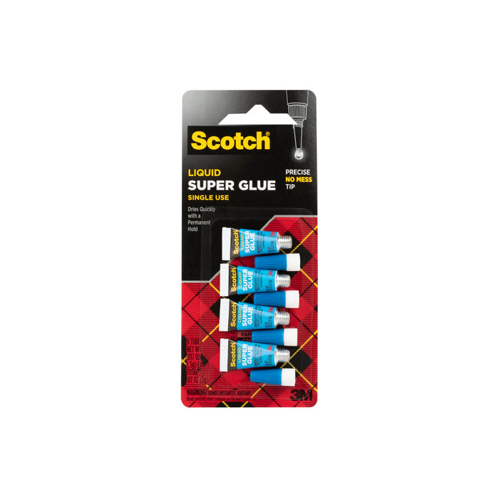 Scotch® Super Glue Liquid AD114, 4-Pack of single-use tubes, .017 ozeach