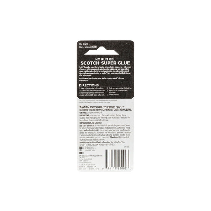 Scotch® Super Glue Gel AD119, 4-Pack of single-use tubes, .017 oz each