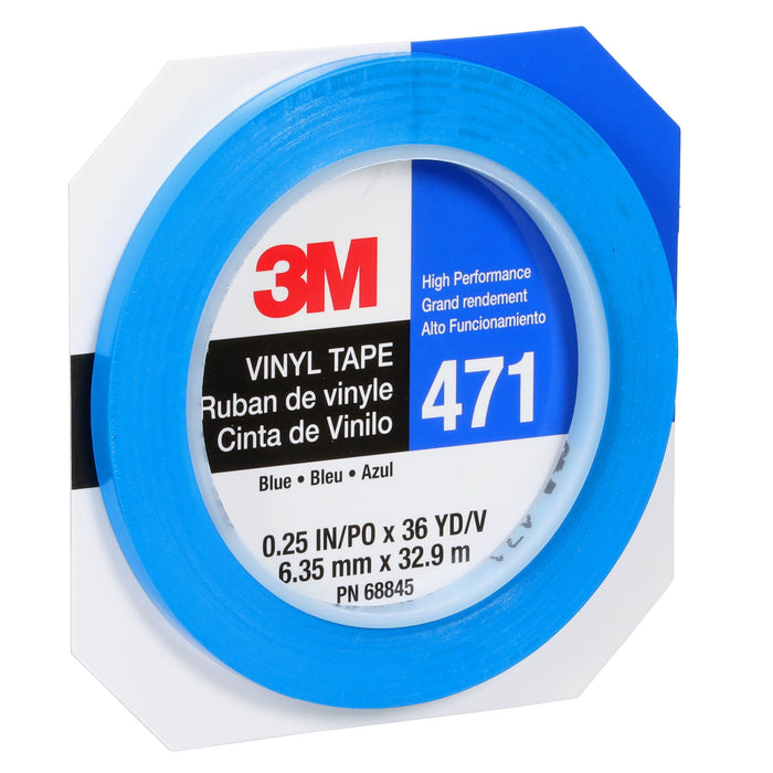 3M Vinyl Tape 471, Blue, 1/4 in x 36 yd, 5.2 mil