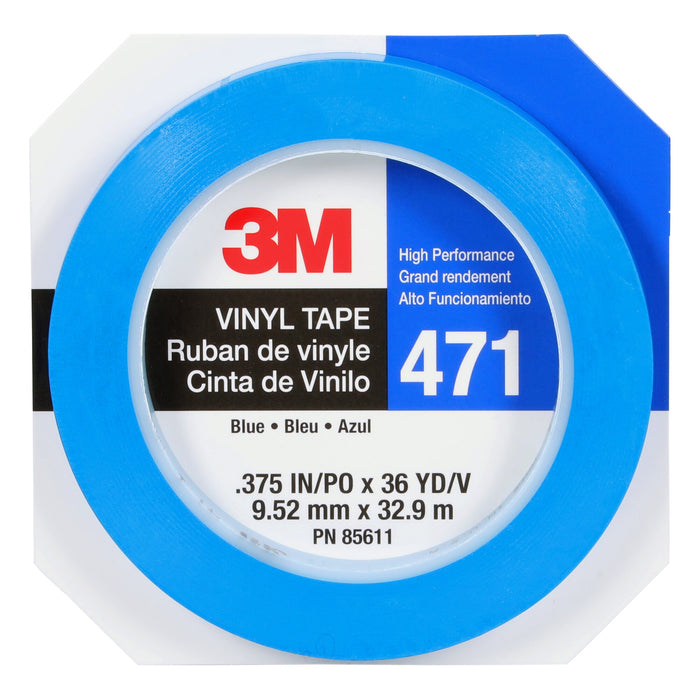 3M Vinyl Tape 471, Blue, 3/8 in x 36 yd, 5.2 mil
