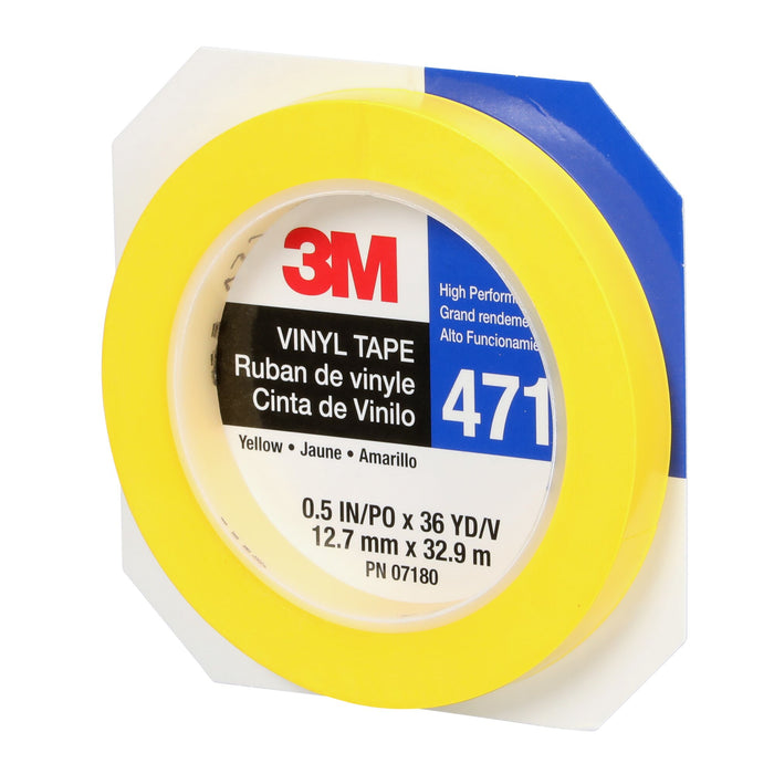 3M Vinyl Tape 471, Yellow, 3/8 in x 36 yd, 5.2 mil