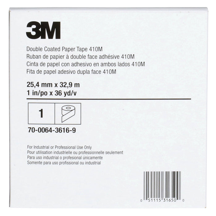 3M Double Coated Paper Tape 410M, Natural, 1 in x 36 yd, 5 mil