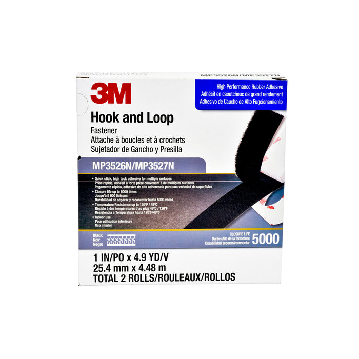 3M Hook and Loop Fastener MP3526N/MP3527N, Black, 1 in x 5 yd, 5 percase