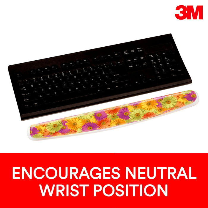3M Gel Wrist Rest WR308DS, Clear Gel Design, Compact Size, Daisy